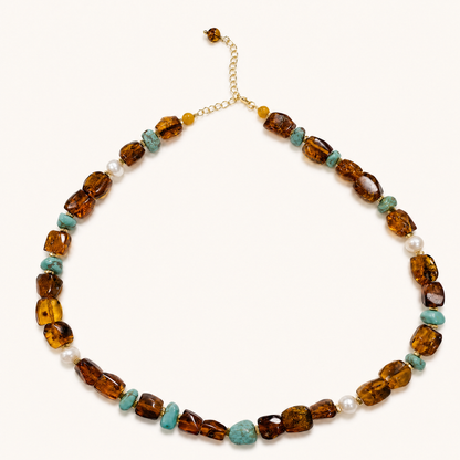 Amber & Turquoise Necklace & Earrings Set