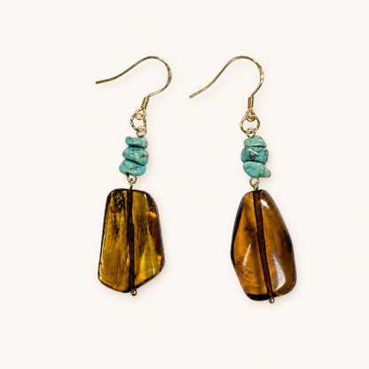 Amber & Turquoise Necklace & Earrings Set