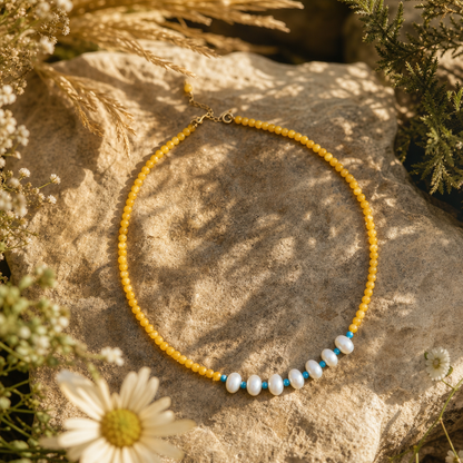 Amber & Freshwater Pearl Beaded Necklace