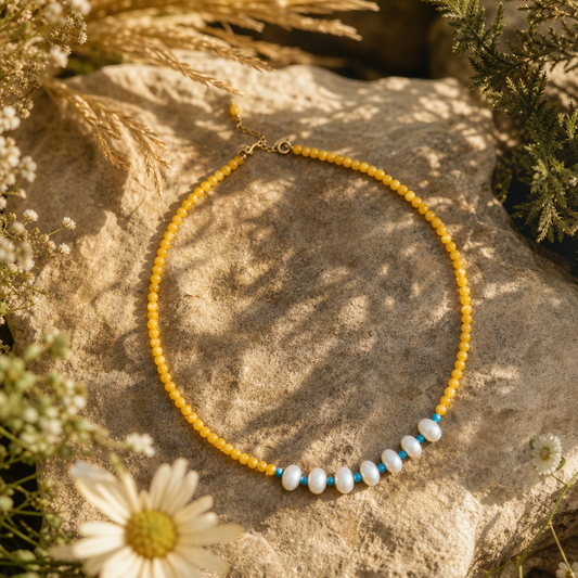 Amber & Freshwater Pearl Beaded Necklace