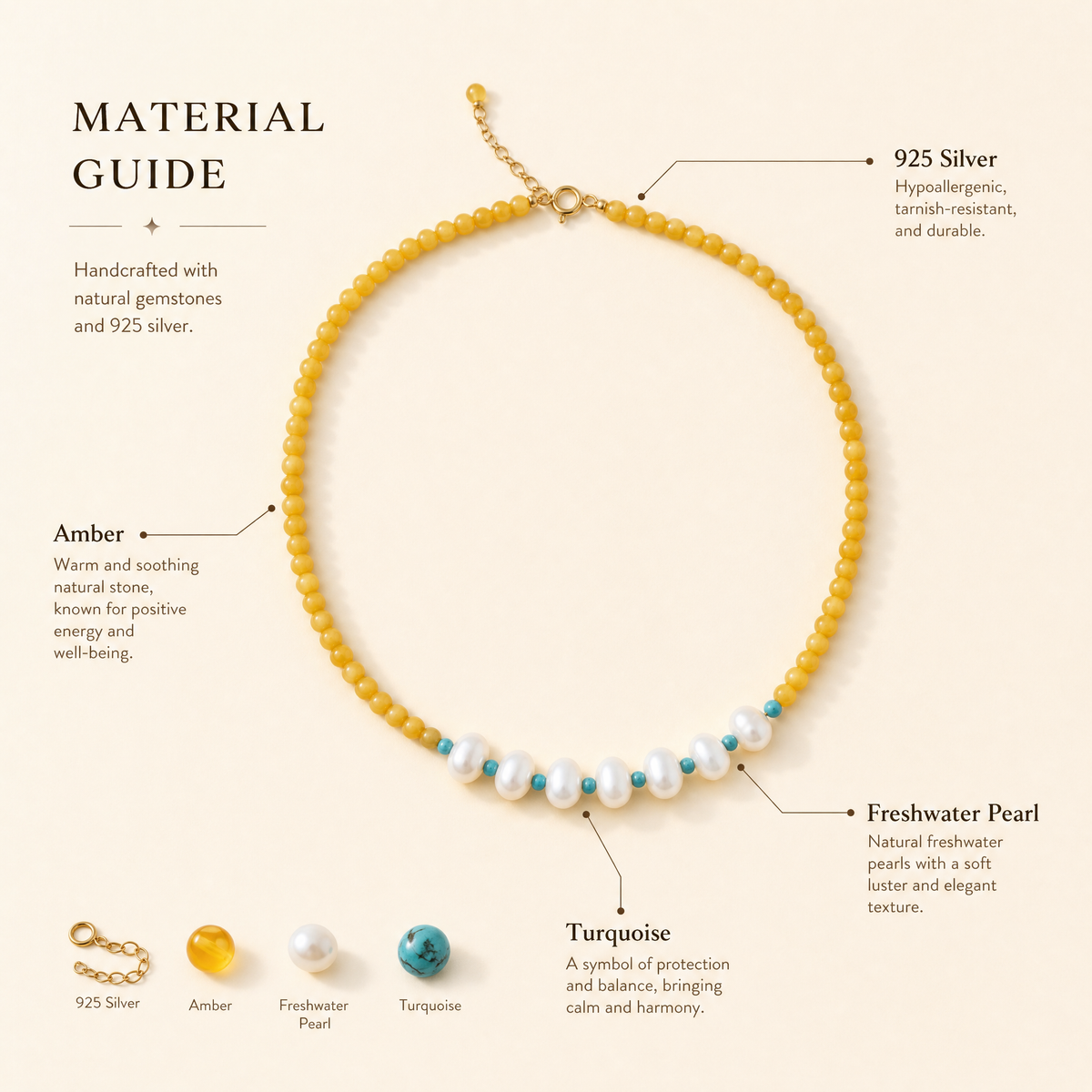 Amber & Freshwater Pearl Beaded Necklace