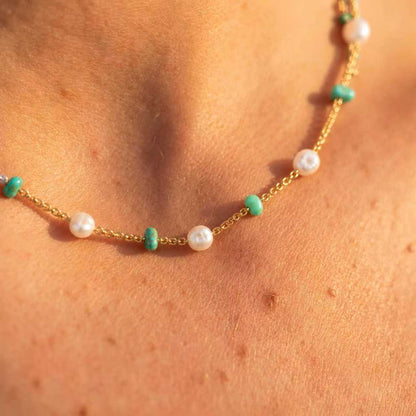 Layered Pearl & Turquoise Necklace