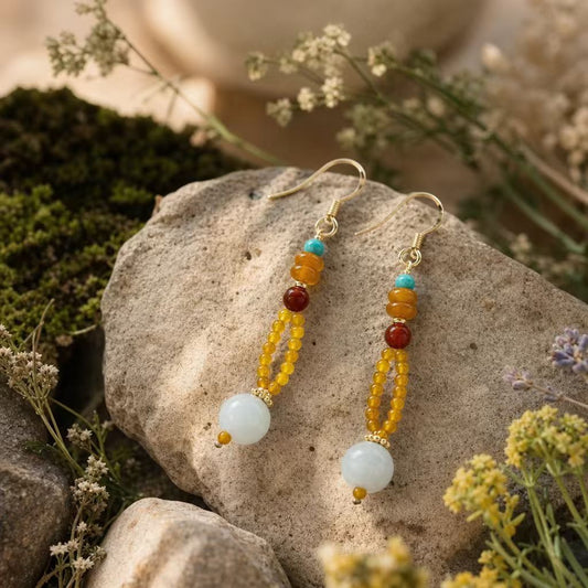 Amber & Jadeite Beaded Loop Earrings | LIUMI
