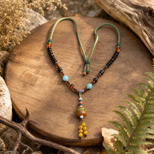 Honey Amber & Amazonite Tassel Pendant Necklace