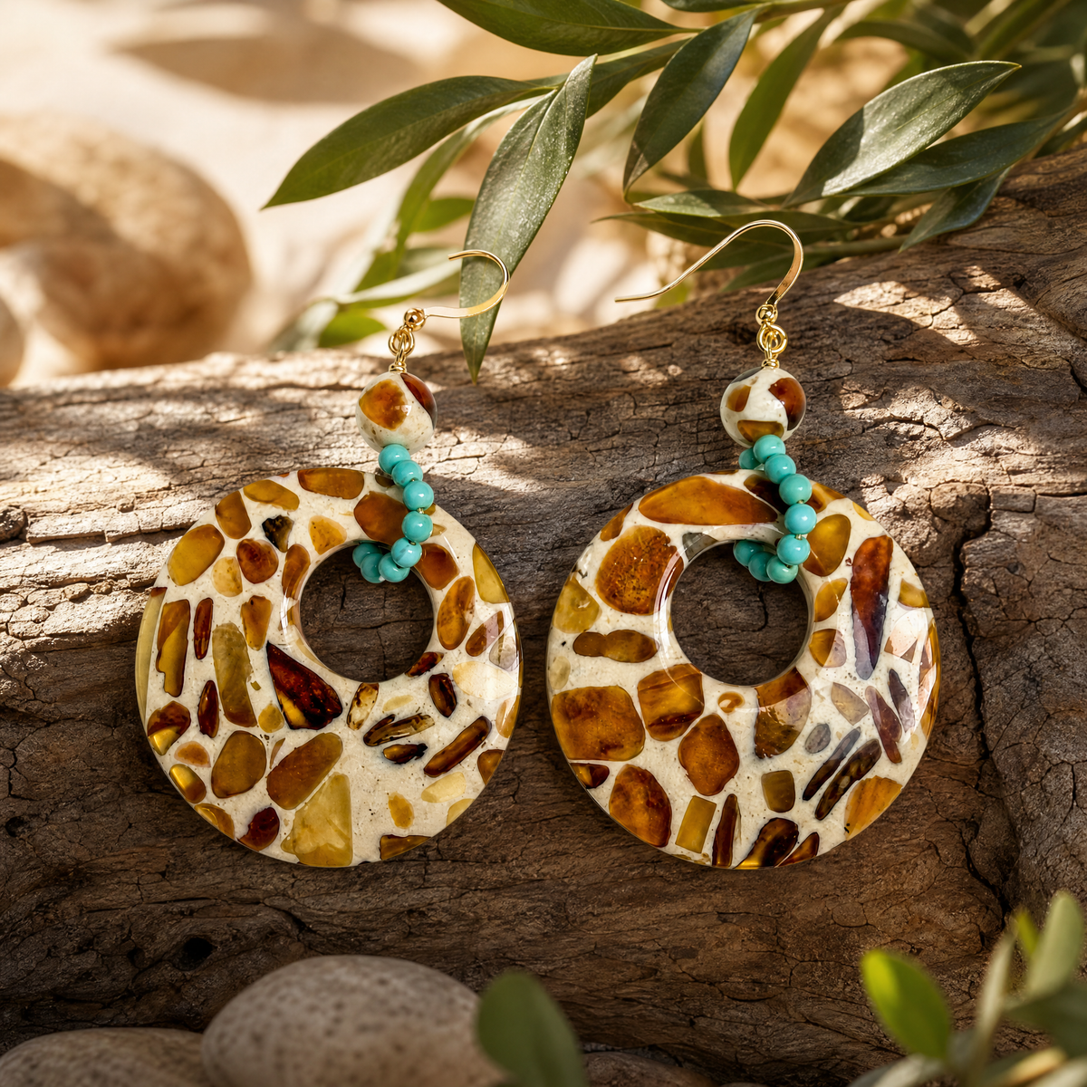 Amber Mosaic Jewelry Set | Necklace, Bracelet & Earrings