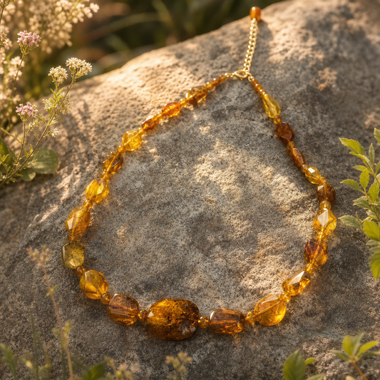 Honey & Cognac Amber Faceted Necklace | LIUMI