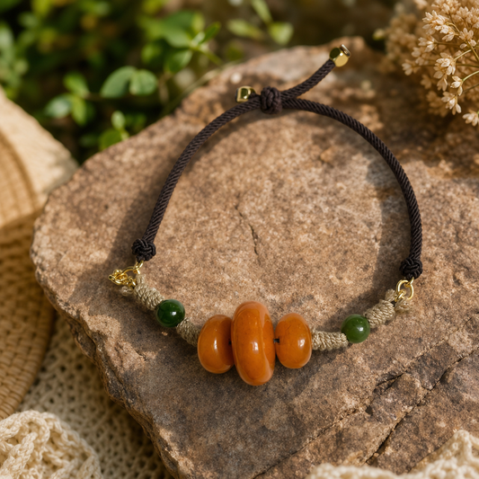 Amber & Hetian Jade Macramé Bracelet | LIUMI