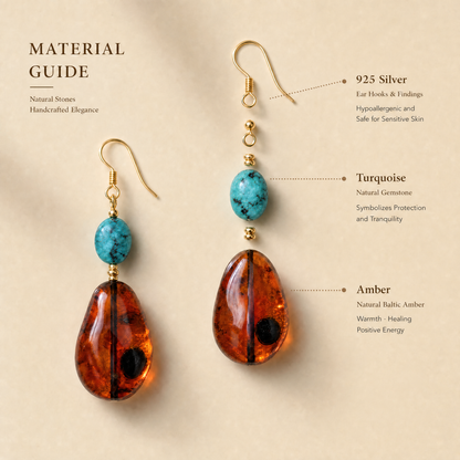 Amber & Turquoise Necklace & Earrings Set