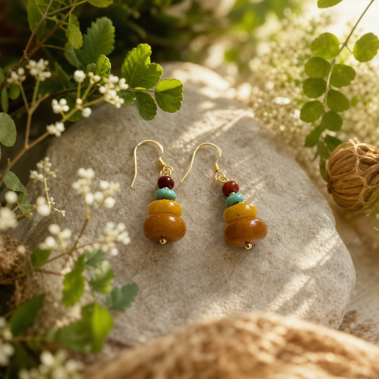 Nanhong Agate, Turquoise & Beeswax Amber Earrings | LIUMI