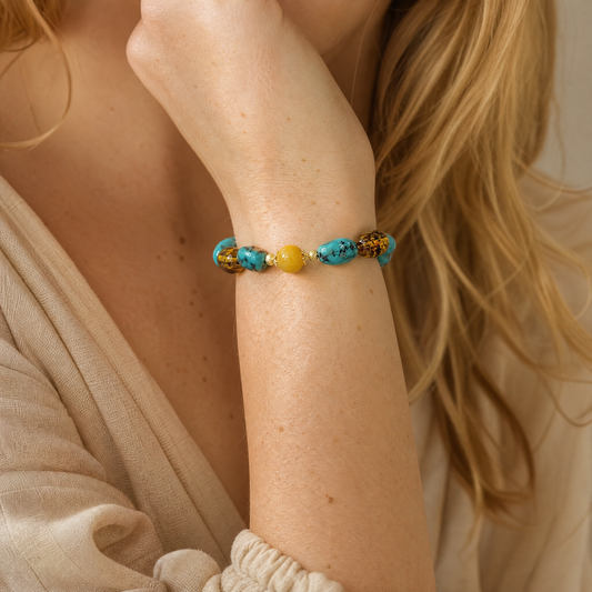 Turquoise & Pink Opal Tassel Bracelet | LIUMI