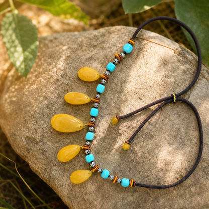 Beeswax Amber Teardrop Fringe Necklace