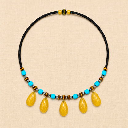 Beeswax Amber Teardrop Fringe Necklace