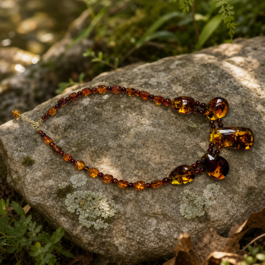 Flower Amber Asymmetrical Statement Necklace | LIUMI