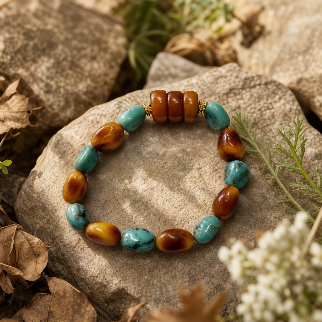 Amber & Turquoise Chunky Bracelet | LIUMI