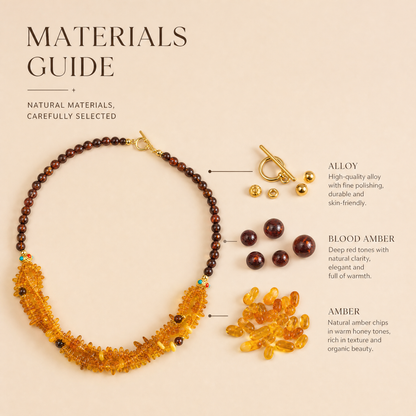 Blood Amber & Honey Amber Chip Statement Necklace