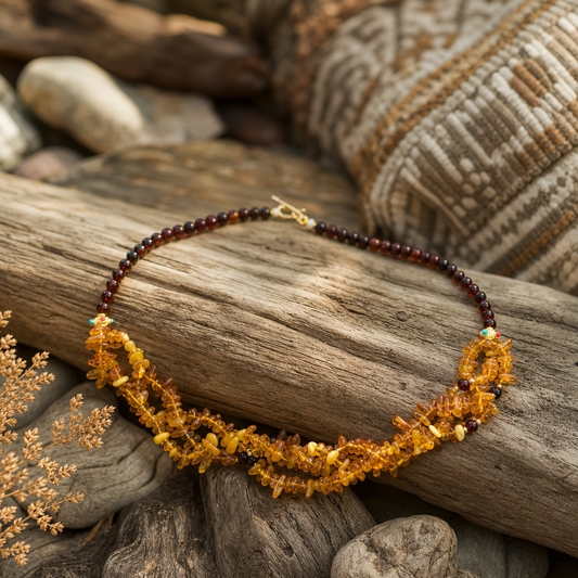 Blood Amber & Honey Amber Chip Statement Necklace