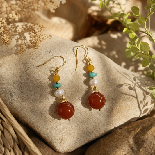 Nanhong Agate, Freshwater Pearl & Turquoise Earrings | LIUMI