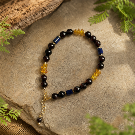 Blood Amber, Gold Amber & Lapis Lazuli Bracelet | LIUMI