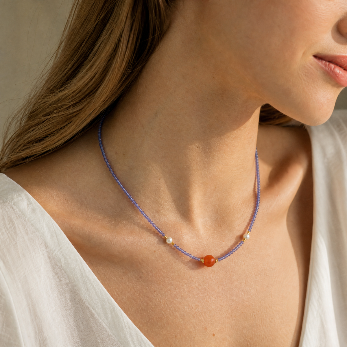 Tanzanite, Pearl & Nanhong Agate Necklace | LIUMI