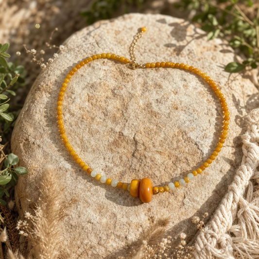 Honey Amber & Jadeite Beaded Necklace | LIUMI