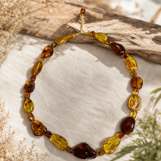 Honey & Cognac Amber Gradient Beaded Necklace | LIUMI