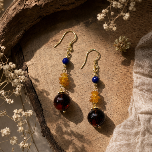 Blood Amber & Lapis Lazuli Drop Earrings | LIUMI