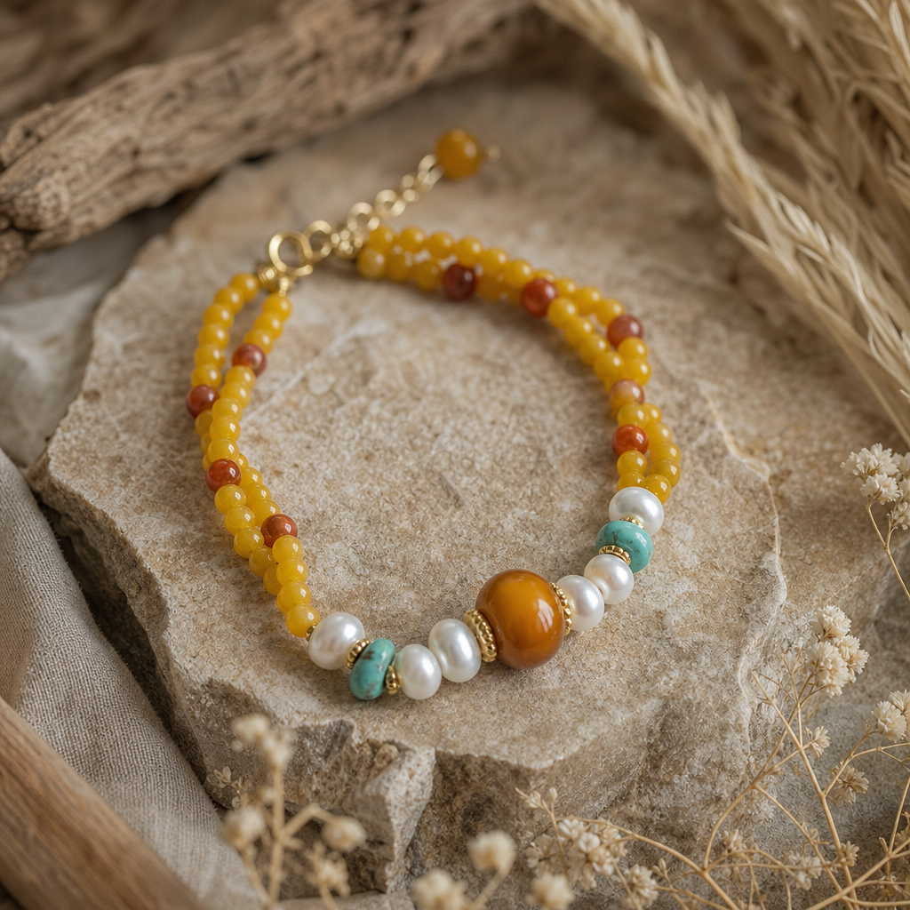 Beeswax Amber & Gemstone Charm Bracelet | LIUMI
