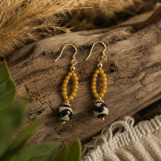 Beeswax Amber & Dzi-Style Open Loop Earrings | LIUMI