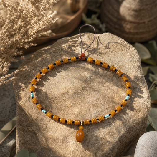 Amber & Black Agate Pendant Necklace | LIUMI