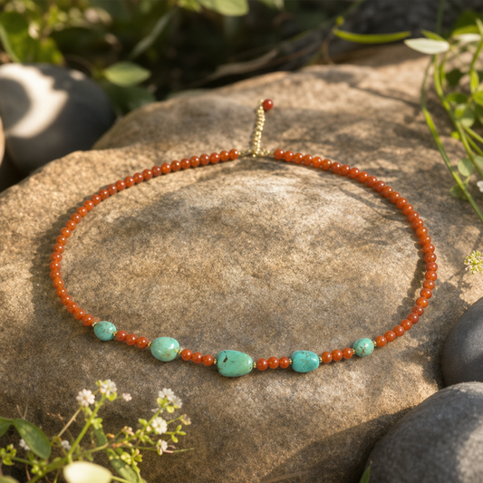 Nanhong Agate & Turquoise Dainty Necklace | LIUMI