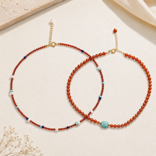 South Red Agate Layered Necklace Set