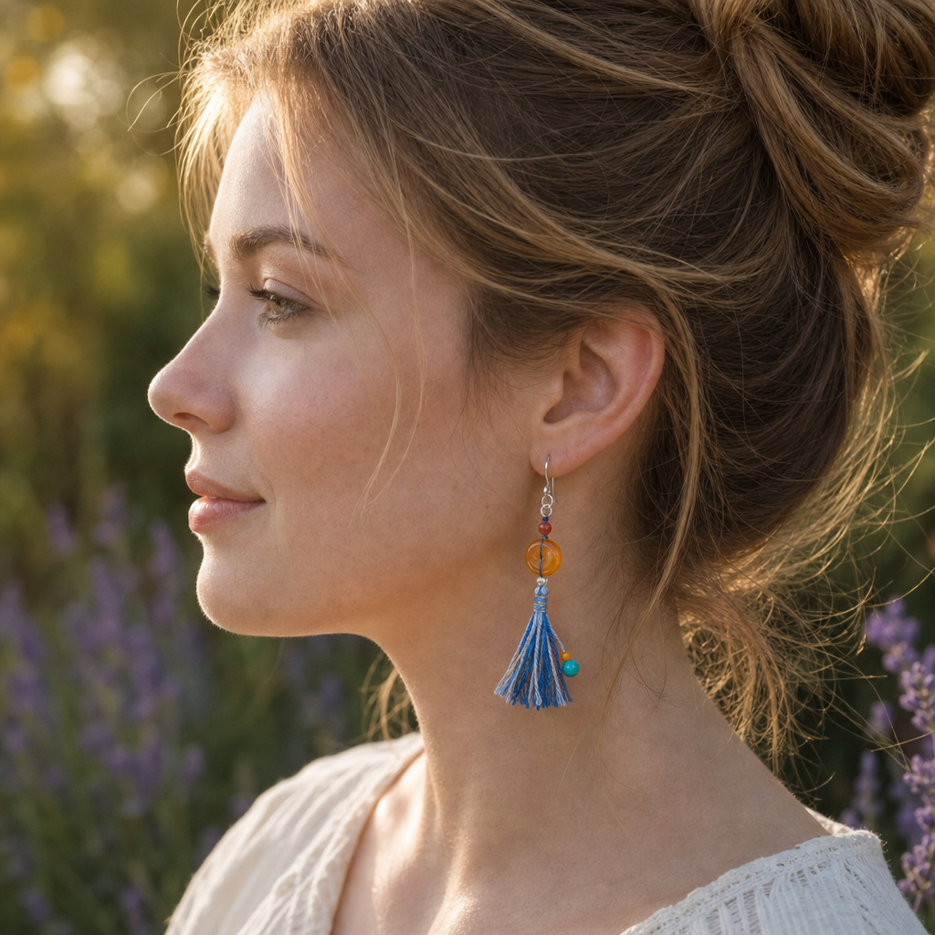 Beeswax Amber & Southern Red Agate Tassel Earrings