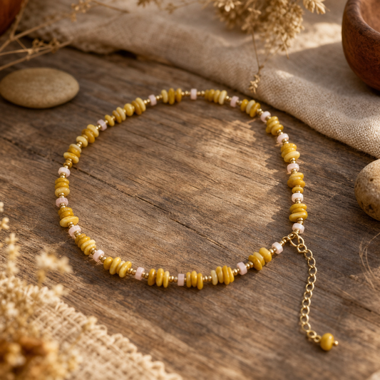 Beeswax Amber & Pink Opal Necklace | LIUMI