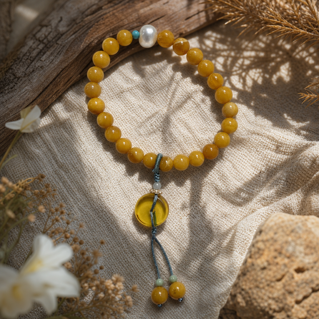 Honey Amber, Jade & Pearl Bracelet | LIUMI