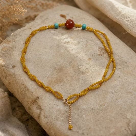 Amber & Turquoise Double Strand Necklace | LIUMI