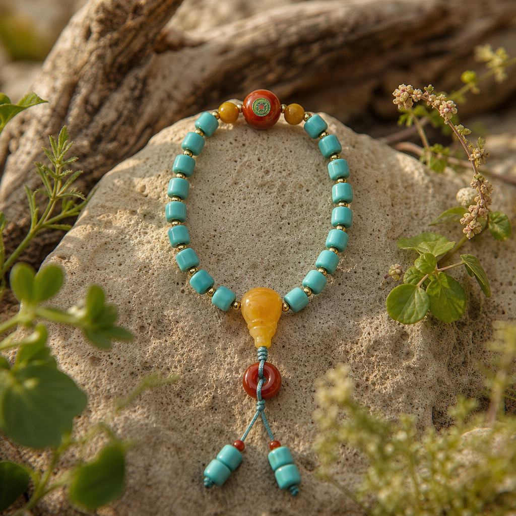 Turquoise, Beeswax Amber & Nanhong Agate Bracelet | LIUMI